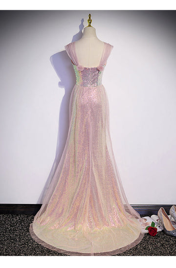 Simple Mermaid Long Sequin Pink Prom Dresses HZ1023